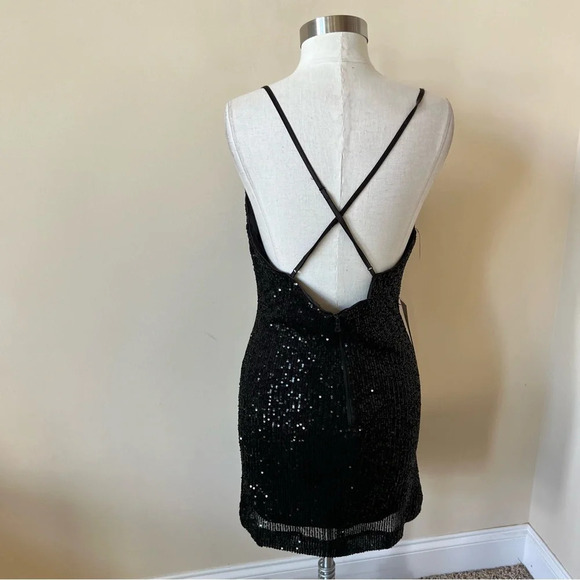 New! Bardot Black Spaghetti Strap Sequin Mini Dress nwt 26203 - Picture 4 of 10